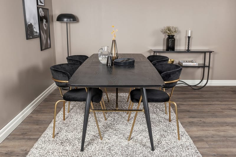 Rektangulär matgrupp Venture Home Svart Svart 4st - Møbler - Bord - Spisegrupper