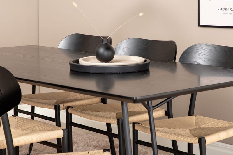 Rektangulär matgrupp Venture Home Svart Svart 6st - Møbler - Bord - Spisegrupper