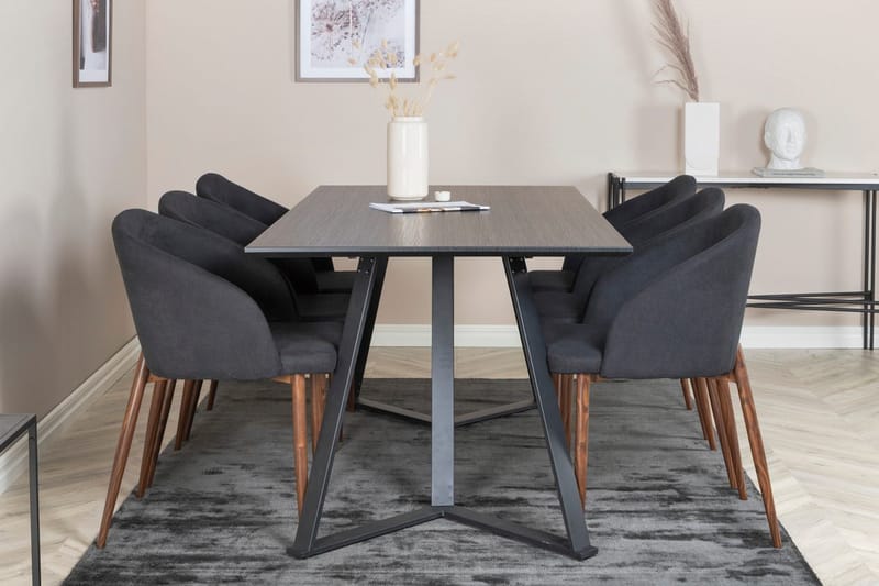 Rektangulär matgrupp Venture Home Svart Svart 6st - Møbler - Bord - Spisegrupper