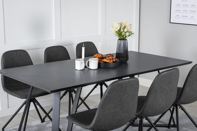 Rektangulär matgrupp Venture Home Svart Svart 6st - Møbler - Bord - Spisegrupper
