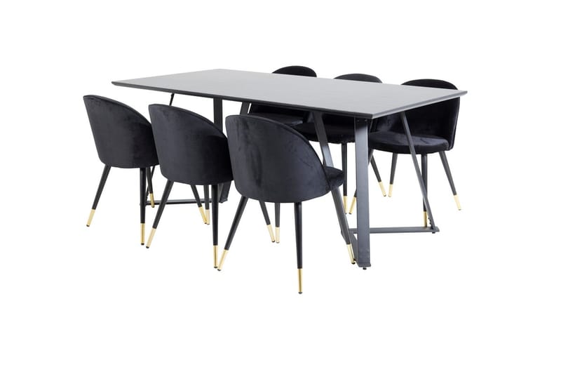 Rektangulär matgrupp Venture Home Svart Svart 6st - Møbler - Bord - Spisegrupper