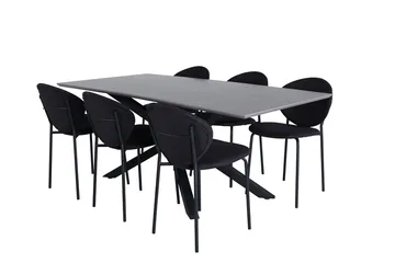 Rektangulär matgrupp Venture Home Svart Svart 6st - Møbler - Bord - Spisegrupper