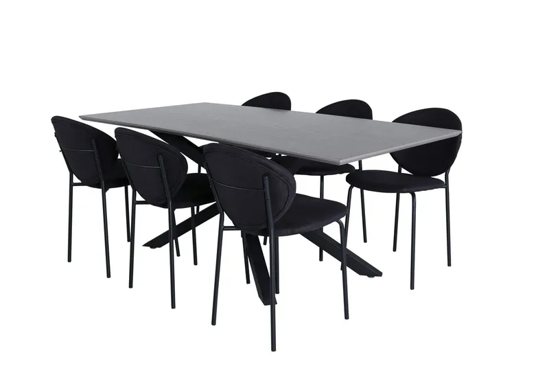 Rektangulär matgrupp Venture Home Svart Svart 6st - Møbler - Bord - Spisegrupper