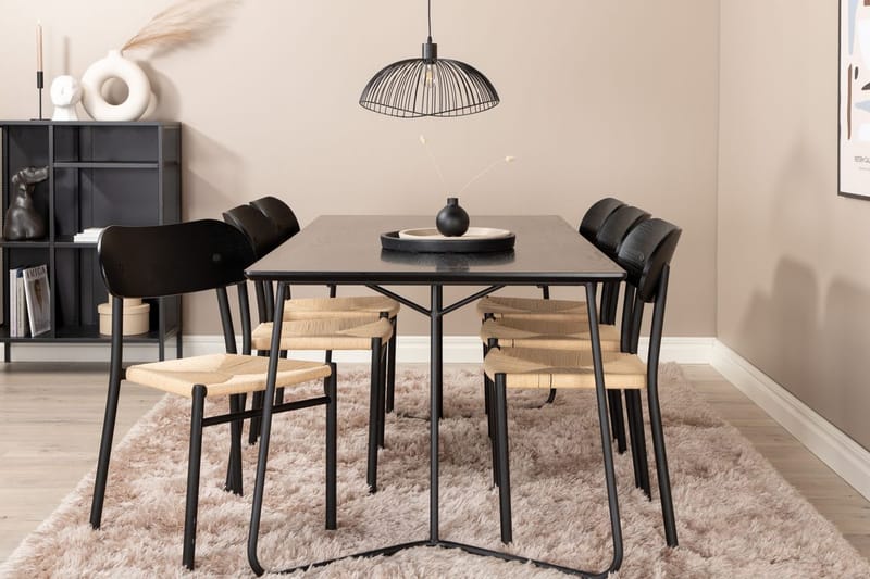 Rektangulär matgrupp Venture Home Svart Svart 6st - Møbler - Bord - Spisegrupper