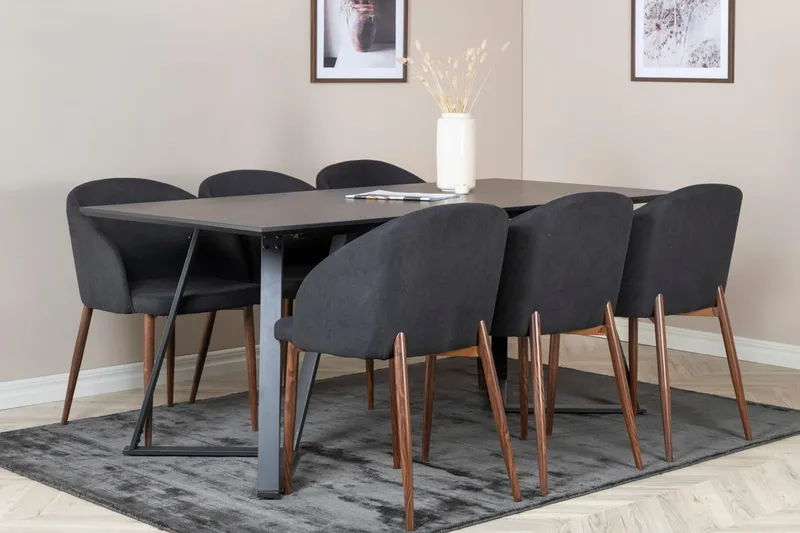 Rektangulär matgrupp Venture Home Svart Svart 6st