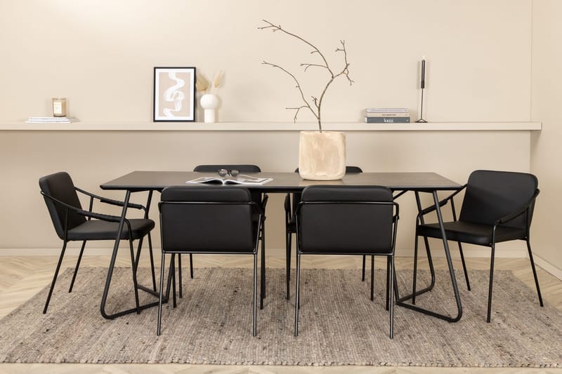 Rektangulär matgrupp Venture Home Svart Svart 6st - Møbler - Bord - Spisegrupper
