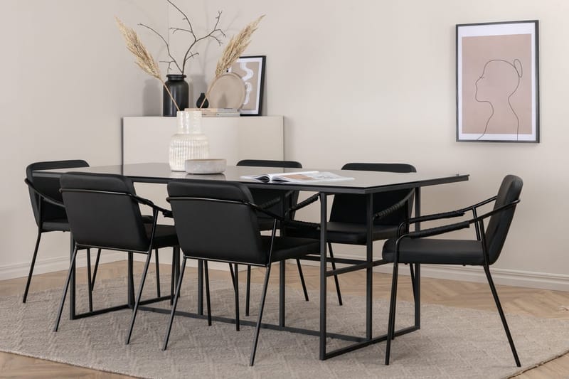 Rektangulär matgrupp Venture Home Svart Svart 6st - Møbler - Bord - Spisegrupper