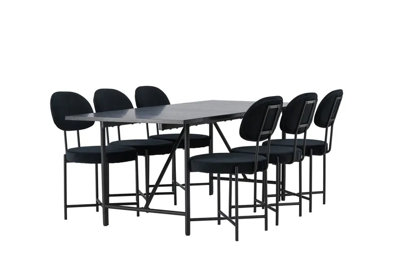 Rektangulär matgrupp Venture Home Svart Svart 6st - Møbler - Bord - Spisegrupper