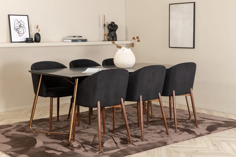Rektangulär matgrupp Venture Home Svart Svart 6st - Møbler - Bord - Spisegrupper