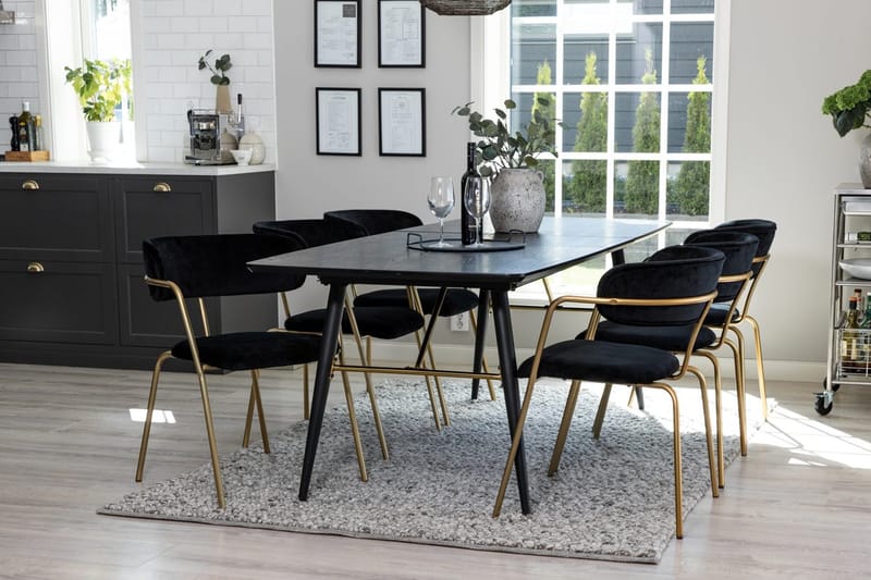 Rektangulär matgrupp Venture Home Svart Svart 6st - Møbler - Bord - Spisegrupper