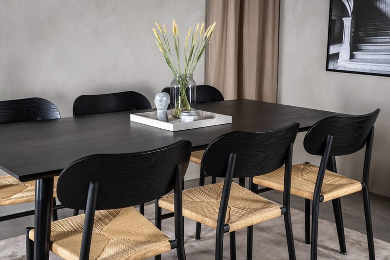 Rektangulär matgrupp Venture Home Svart Svart 6st - Møbler - Bord - Spisegrupper