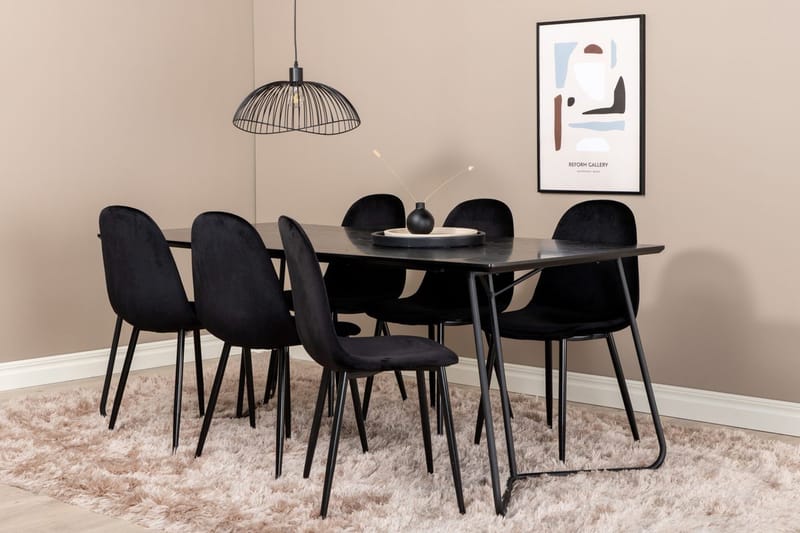 Rektangulär matgrupp Venture Home Svart Svart 6st - Møbler - Bord - Spisegrupper