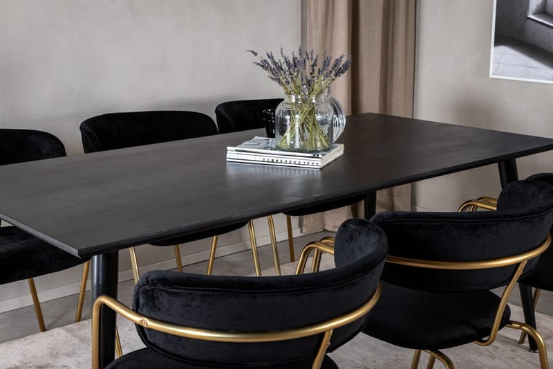 Rektangulär matgrupp Venture Home Svart Svart Mässing - Møbler - Bord - Spisegrupper