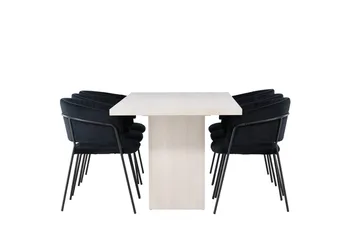 Rektangulär matgrupp Venture Home Svart Vit 6st - Møbler - Bord - Spisegrupper