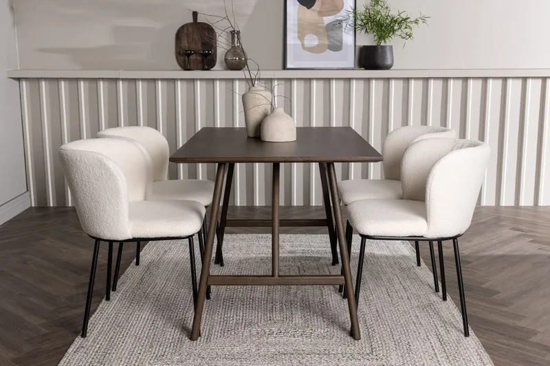 Rektangulär matgrupp Venture Home Vit Mörkbrun 4st, Mørkebrun