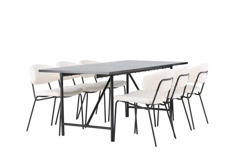 Rektangulär matgrupp Venture Home Vit Svart 6st - Møbler - Bord - Spisegrupper