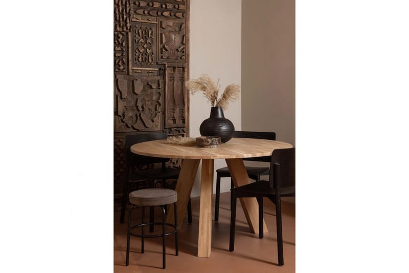 Rhonda Rundt Spisebord 129 cm med Eketopp - Beige - Møbler - Bord - Spisebord & kjøkkenbord