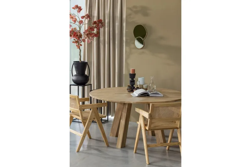 Rhonda Rundt Spisebord 150 cm med Eketopp - Beige - Møbler - Bord - Spisebord & kjøkkenbord