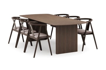 Richeto Ovalt Spisegruppe Røkt Eik 240 cm med 6 Cytie Spisestoler med armlener - Røyket Eik - Møbler - Bord - Spisegrupper