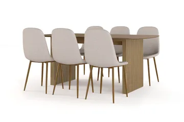 Richeto spisebord 180 cm eik + 6 stk. Nibe stol beige med eikeben - Eik - Møbler - Bord - Spisegrupper
