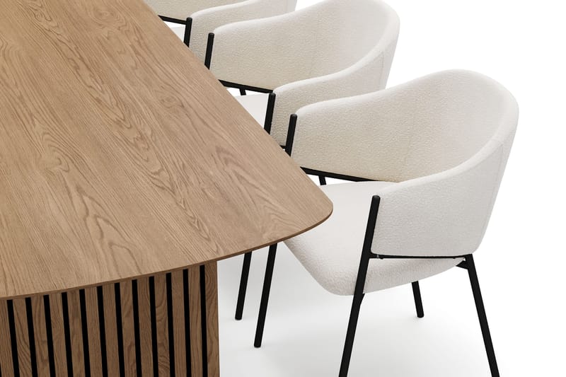 Richeto Spisebord 180 cm med 6 Filip Spisestoler - Naturlig finish / Hvit Bouclé - Møbler - Bord - Spisegrupper