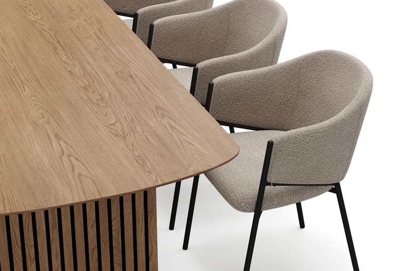 Richeto Spisebord 180 cm med 6 Filip Spisestoler - Naturlig finish / Taupe Bouclé - Møbler - Bord - Spisegrupper