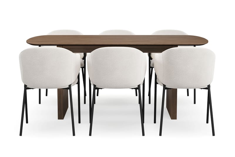 Richeto Spisebord 180 cm med 6 Filip Spisestoler - Røkt eik / Hvit Bouclé - Møbler - Bord - Spisegrupper