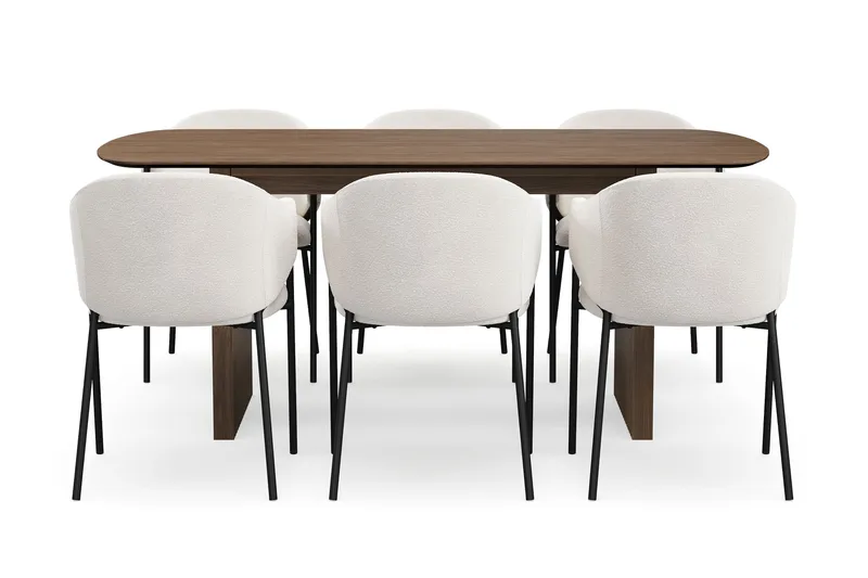 Richeto spisebord 180 cm med 6 Filip spisestoler - Røkt eik / hvit bouclé - Møbler - Bord - Spisegrupper