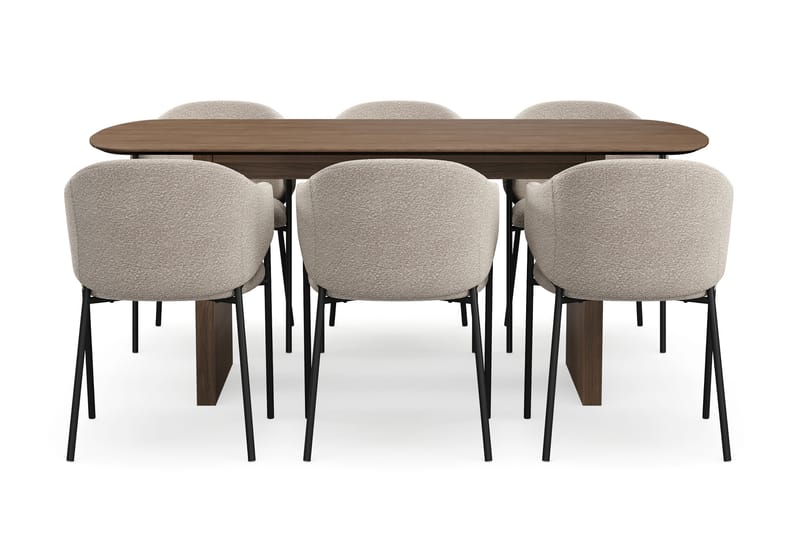 Richeto Spisebord 180 cm med 6 Filip Spisestoler - Røkt eik / Taupe Bouclé - Møbler - Bord - Spisegrupper