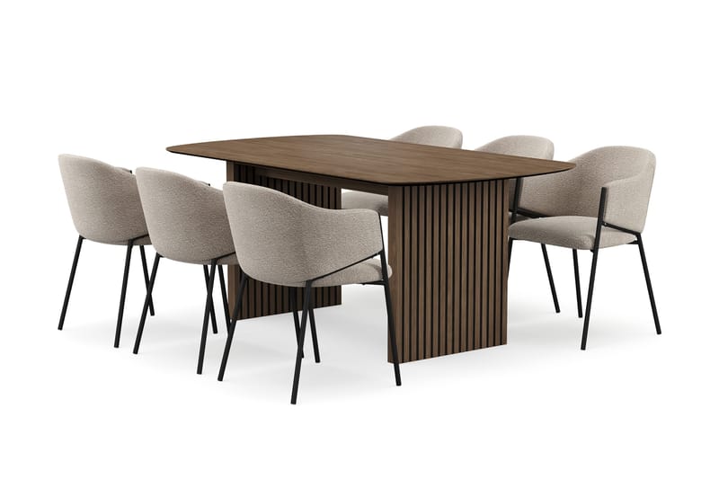 Richeto Spisebord 180 cm med 6 Filip Spisestoler, Røkt eik / Taupe Bouclé