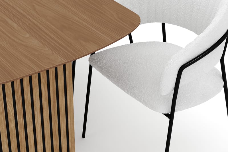 Richeto Spisebord 180 cm med 6 Karol Spisestoler - Naturlig finish / Hvit Bouclé - Møbler - Bord - Spisegrupper
