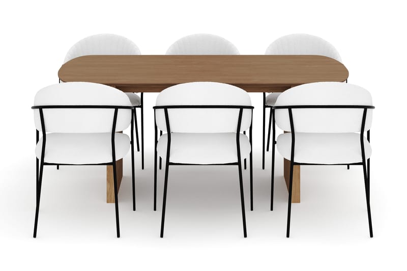 Richeto Spisebord 180 cm med 6 Karol Spisestoler - Naturlig finish / Hvit Bouclé - Møbler - Bord - Spisegrupper