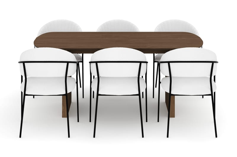 Richeto Spisebord 180 cm med 6 Karol Spisestoler - Røkt eik / Hvit Bouclé - Møbler - Bord - Spisegrupper