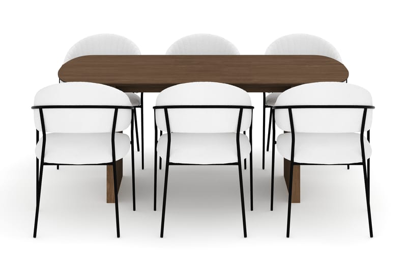 Richeto Spisebord 180 cm med 6 Karol Spisestoler - Røkt eik / Hvit Bouclé - Møbler - Bord - Spisegrupper