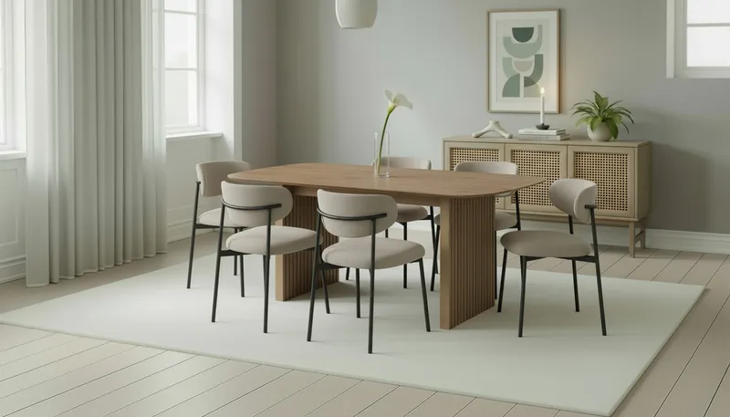 Richeto Spisebord 180 cm med 6 Lucy Spisestoler - Naturlig finish / Greige Bouclé / Metallben Svart - Møbler - Bord - Spisegrupper