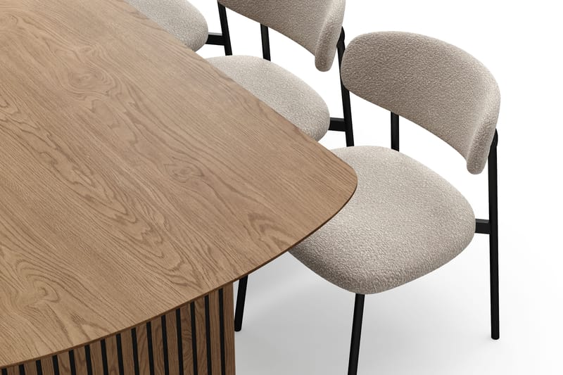 Richeto Spisebord 180 cm med 6 Lucy Spisestoler - Naturlig finish / Greige Bouclé / Metallben Svart - Møbler - Bord - Spisegrupper