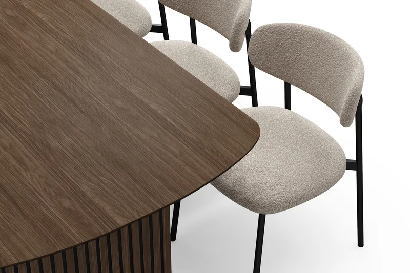 Richeto Spisebord 180 cm med 6 Lucy Spisestoler - Røkt eik / Greige Bouclé - Møbler - Bord - Spisegrupper