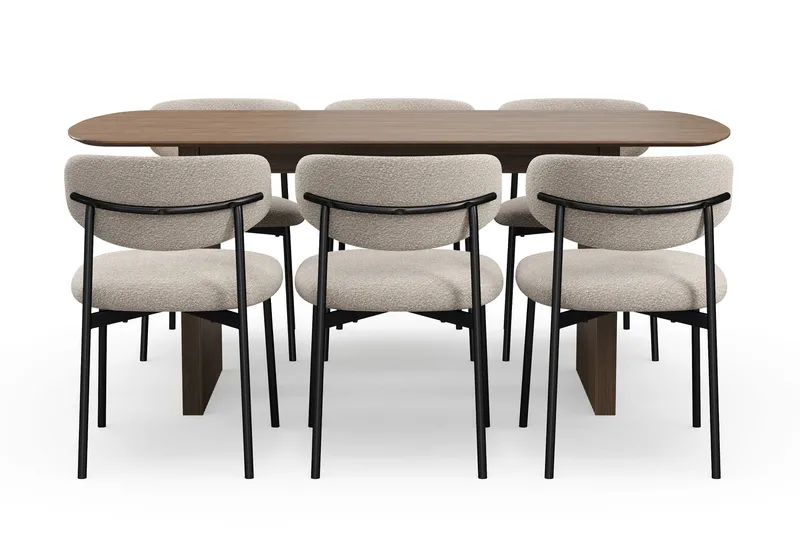 Richeto Spisebord 180 cm med 6 Lucy Spisestoler - Røkt eik / Greige Bouclé - Møbler - Bord - Spisegrupper