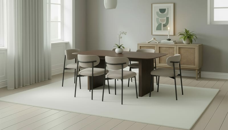 Richeto Spisebord 180 cm med 6 Lucy Spisestoler - Røkt eik / Greige Bouclé - Møbler - Bord - Spisegrupper