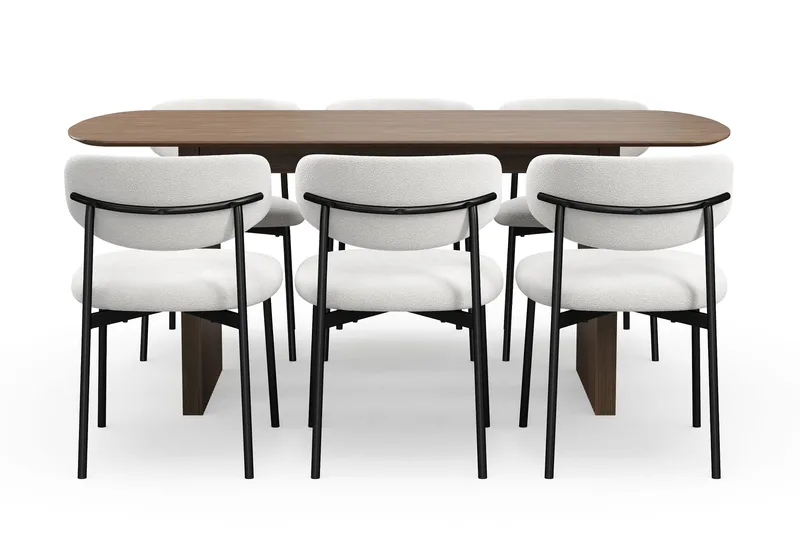 Richeto spisebord 180 cm med 6 Lucy spisestoler - Røkt eik / hvit bouclé - Møbler - Bord - Spisegrupper