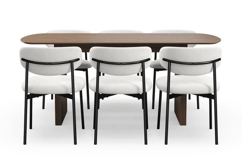 Richeto Spisebord 180 cm med 6 Lucy Spisestoler - Røkt eik / Hvit Bouclé - Møbler - Bord - Spisegrupper