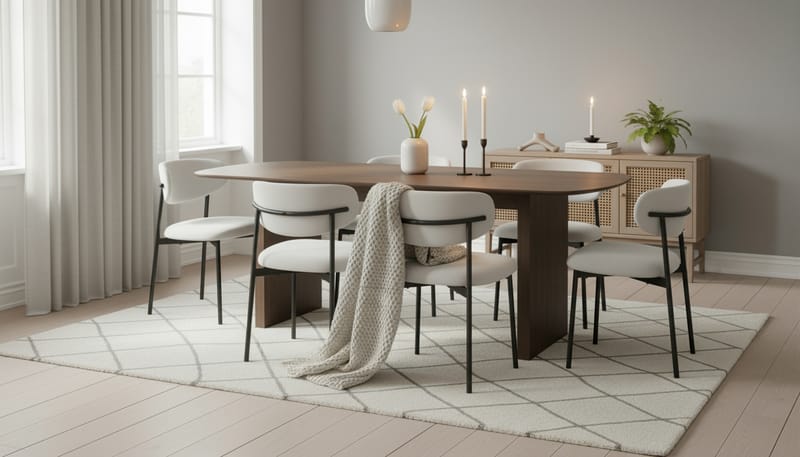 Richeto Spisebord 180 cm med 6 Lucy Spisestoler - Røkt eik / Hvit Bouclé - Møbler - Bord - Spisegrupper