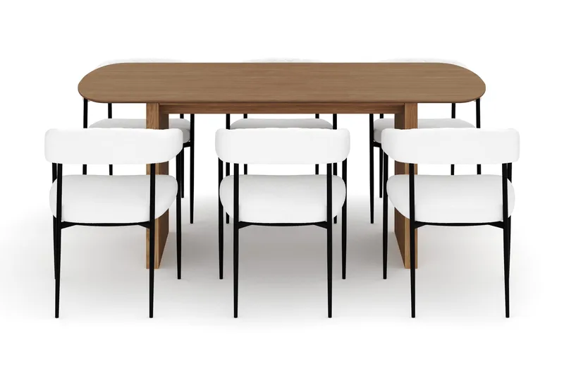 Richeto Spisebord 180 cm med 6 Velma Spisestoler - Naturlig finish / Hvit Bouclé - Møbler - Bord - Spisegrupper