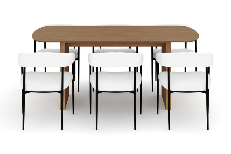 Richeto Spisebord 180 cm med 6 Velma Spisestoler - Naturlig finish / Hvit Bouclé - Møbler - Bord - Spisegrupper