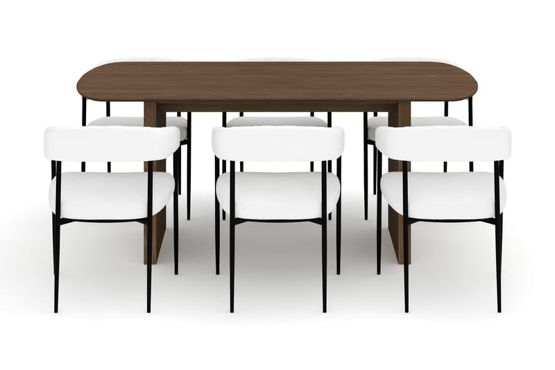 Richeto Spisebord 180 cm med 6 Velma Spisestoler - Røkt eik / Hvit Bouclé - Møbler - Bord - Spisegrupper