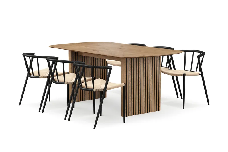 Richeto spisebord 180 cm med 6 Winston spisestoler, Eik