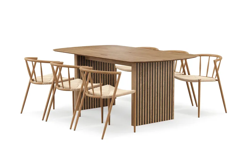 Richeto spisebord 180 cm med 6 Winston spisestoler, Eik