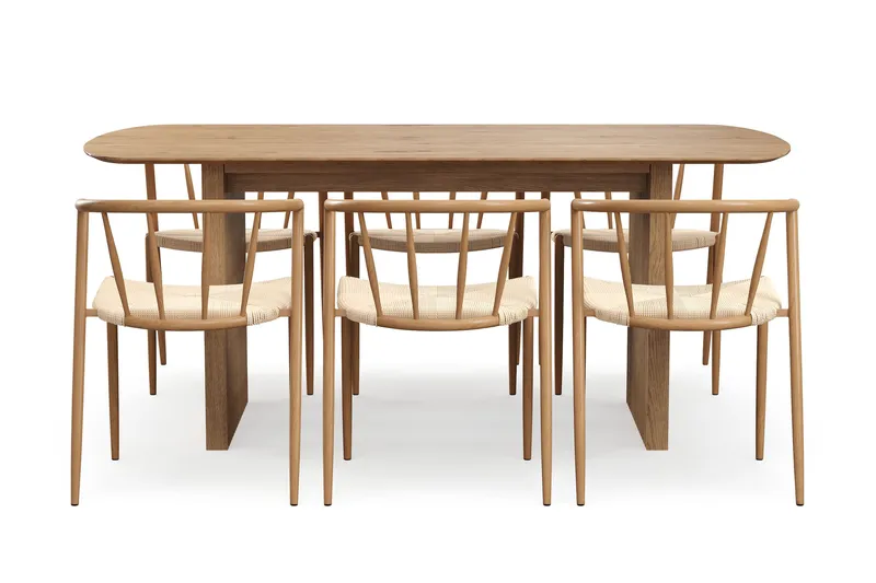 Richeto Spisebord 180 cm med 6 Winston Spisestoler - Naturlig finish / Beige / Metallben Eik - Møbler - Bord - Spisegrupper