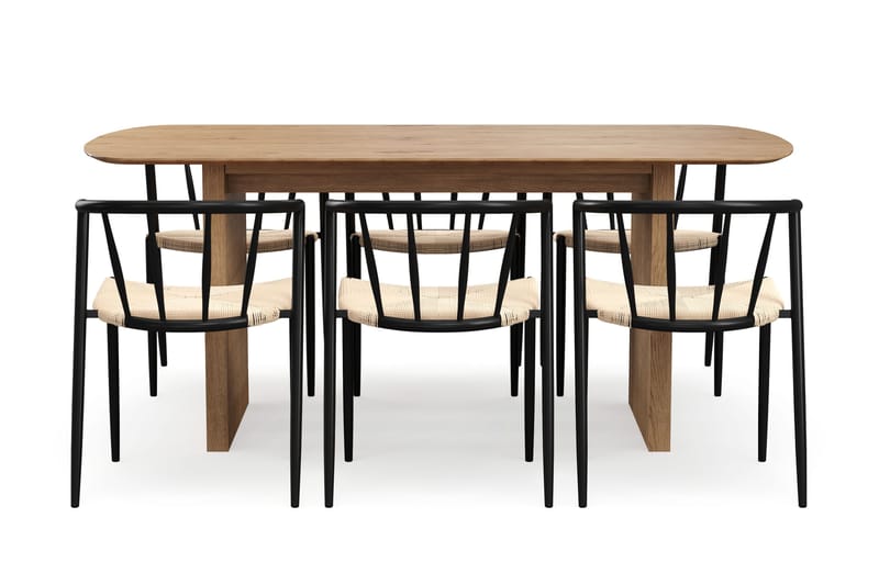 Richeto Spisebord 180 cm med 6 Winston Spisestoler - Naturlig finish / Beige / Metallben Svart - Møbler - Bord - Spisegrupper