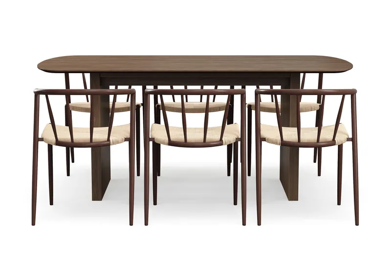 Richeto Spisebord 180 cm med 6 Winston Spisestoler - Røkt eik / Beige / Metallben Røkt eik - Møbler - Bord - Spisegrupper